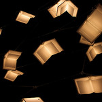 flying books on a black background
