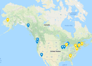 A map of the US, including Alaska, with all the members of cohorts 1 and 2