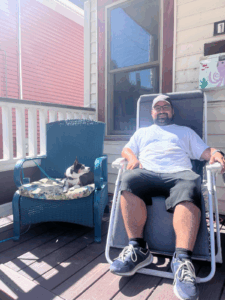 Alex Belovich with Trixie the chihuahua.