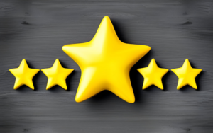 Five golden stars with the one in the middle larger than the others